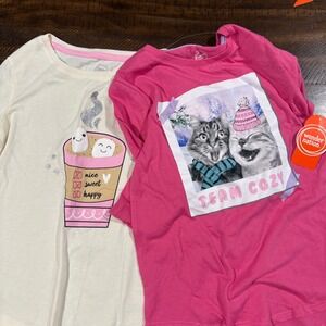 Wonder Nation Kids Girls 2 Pack Long Sleeve T Shirts Cream Hot Cocoa & Team Cozy